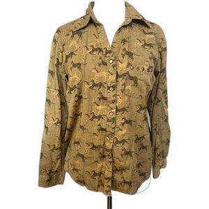 Vintage Keren Hart Mustard Horses Snap Up Shirt - Women M - Western Boho Cowgirl